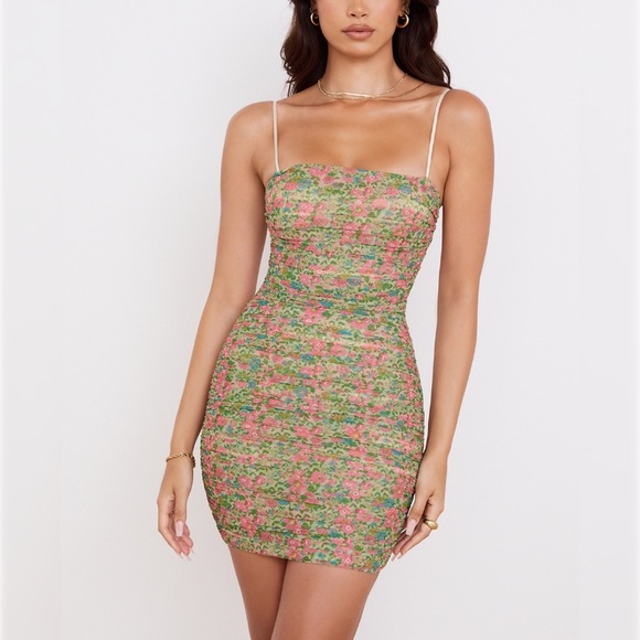 House of CB Ella Ruched Organza Mesh Mini Dress *Vintage Floral* - Picture 2 of 15